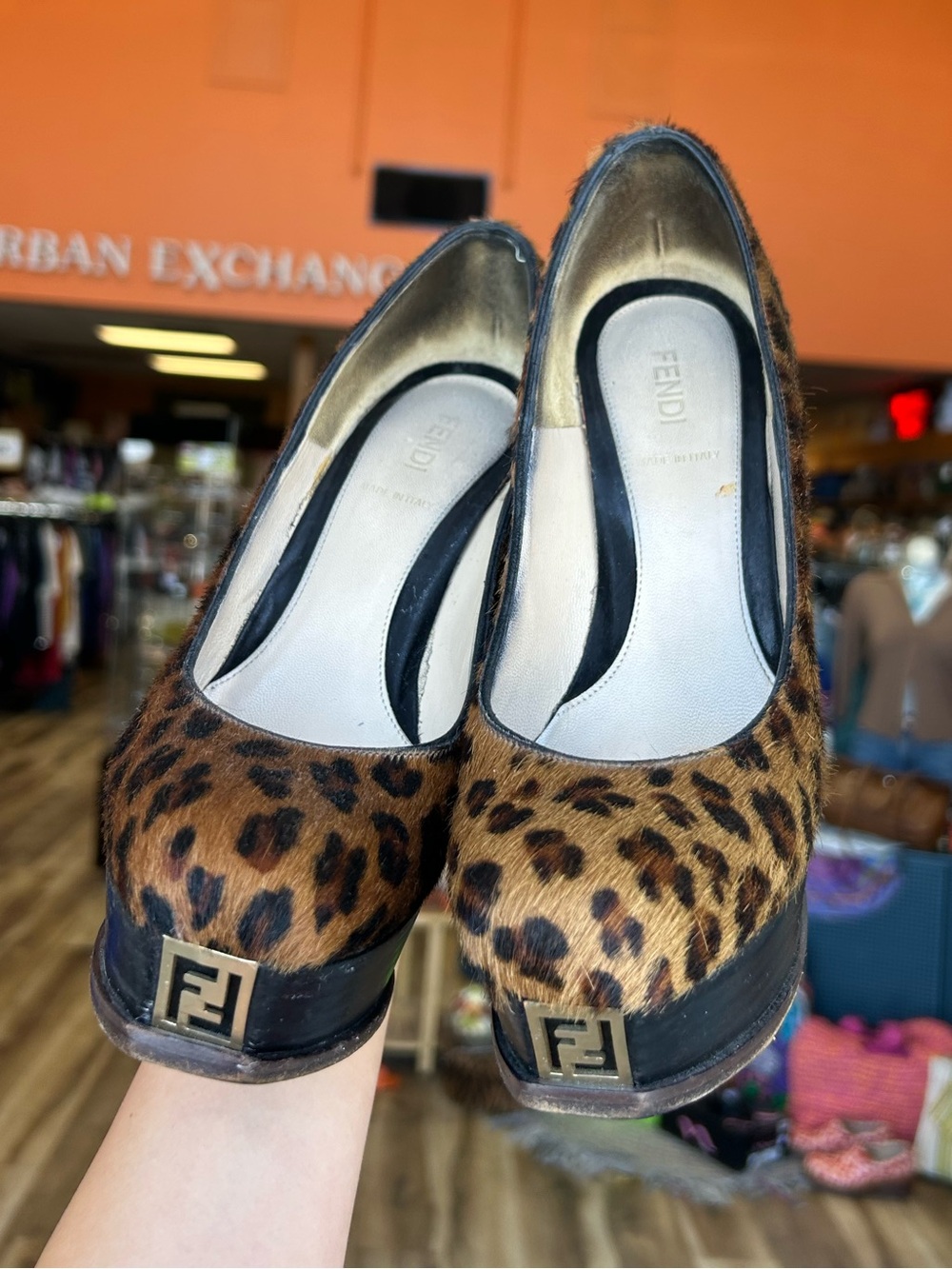 Fendi Calf Hair Leopard Print Platform Pumps